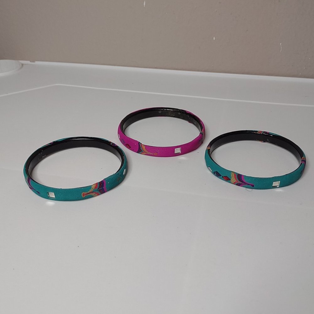 Set Of 3 Vintage Textured Colorful Metal Bangles